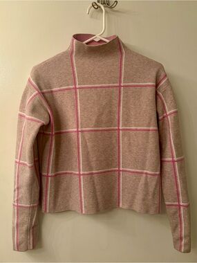 Tahari Taupe and Pink Windowpane Mock Turtleneck Sweater